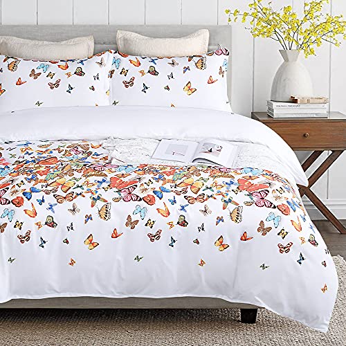 YEPINS Juego de cama multicolor con diseño de mariposas, 135 x 200 cm, funda nórdica de microfibra con funda de almohada de 80 x 80 cm