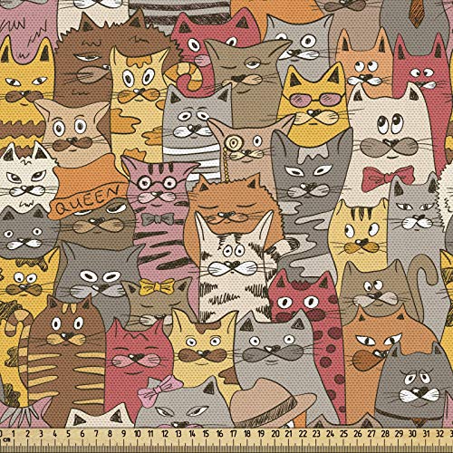 ABAKUHAUS Gato Tela por Metro, Mascotas Comic psicodélicos, Decorativa para Tapicería y Textiles del Hogar, 1M (148x100cm), Multicolor