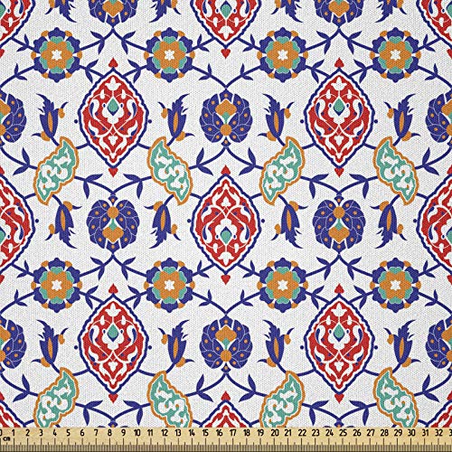 ABAKUHAUS Tradicional Tela por Metro, Azulejos De Marruecos, Microfibra Decorativa para Artes y Manualidades, 2M (230x200cm), Multicolor