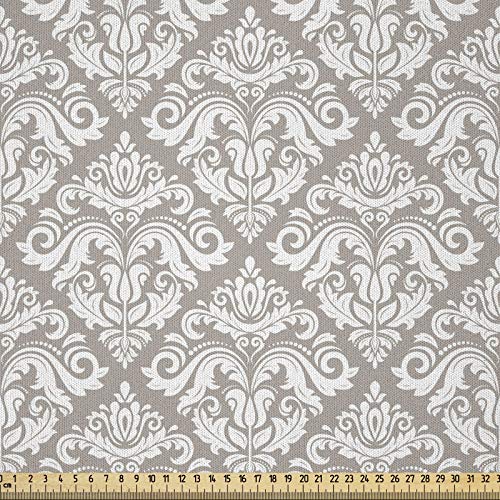 ABAKUHAUS Damasco Tela por Metro, Azulejos Orientales Arabesque, Microfibra Decorativa para Artes y Manualidades, 2M (230x200cm), Taupe Blanca