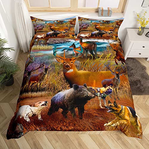 Cerf Faune - Juego de cama (140 x 200 cm, diseño de caza), diseño de Antlers para perro, cerdo, color verde