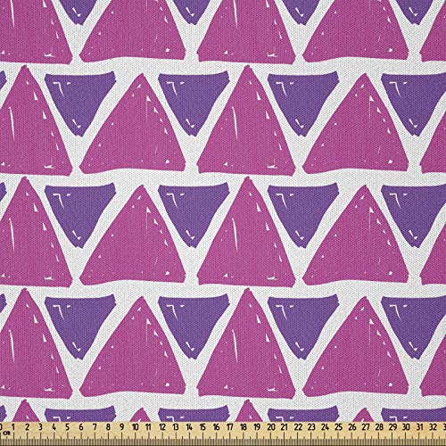 ABAKUHAUS Geométrico Tela por Metro, Los Triángulos Dibujados A Mano, Microfibra Decorativa para Artes y Manualidades, 2M (230x200cm), Púrpura Y Rosa