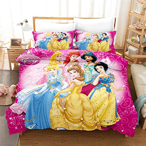 LKFFHAVD Juego de ropa de cama de princesas Disney para niñas y niños, juego de microfibra rosa, funda de almohada de 50 x 75 cm y funda nórdica de 135 x 200 cm (135 x 200 cm, 30)