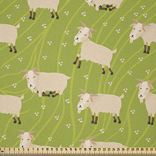 ABAKUHAUS Ganado Tela por Metro, Las Cabras En El Campo Verde, Microfibra Decorativa para Artes y Manualidades, 2M (230x200cm), Manzana Verde Amarillento