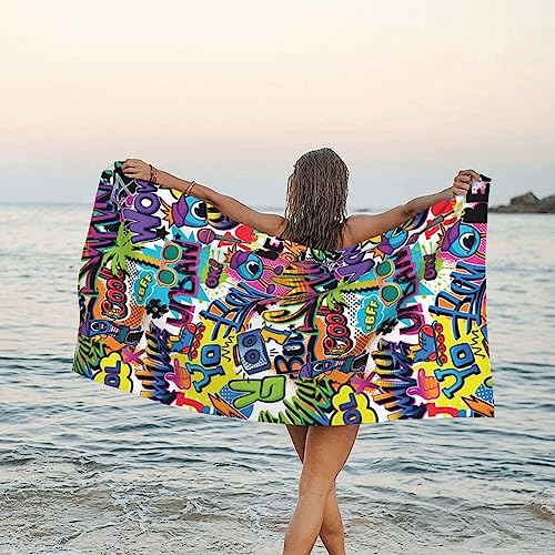 JCAKES Toalla de playa con patrón colorido, toallas de baño de microfibra de secado rápido, súper absorbente, suave, 160 x 80 pulgadas, para natación, deportes, viajes
