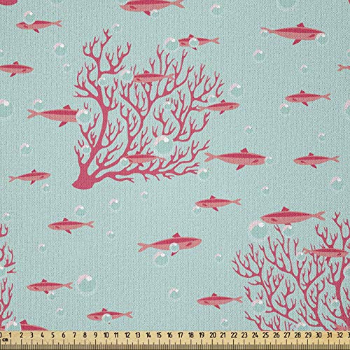 ABAKUHAUS Coral Tela por Metro, Peces De Arrecifes De Coral Acuática, Microfibra Decorativa para Artes y Manualidades, 2M (230x200cm), Coral Coral Oscuro Azul De Bebé