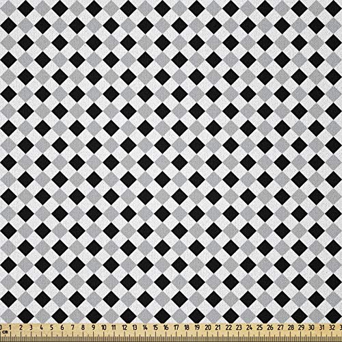 ABAKUHAUS Negro Y Gris Tela por Metro, Patrón De Rombo, Microfibra Decorativa para Artes y Manualidades, 2M (230x200cm), Negro Pale Gris Blanco