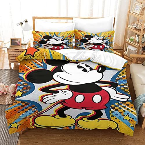 Mickey Mouse Funda Nordica Cama 90/135/150 Juego De Ropa De Cama 3D Funda De Edredón Cama Anime Microfibra Funda De Colcha Cama Funda De Almohada 3 Piezas Doble（200x200cm）