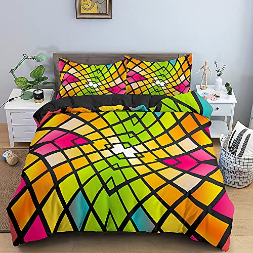 Juego Sábanas De Cama Estampadas 3 Piezas - 3 Piezas Abstracto Colorido Rombo Geometría Imprimir Nórdica Juego De Cubierta Nórdica Doble 3D Ropa De Cama Edredón Con Cierre De Cremallera Para Ni