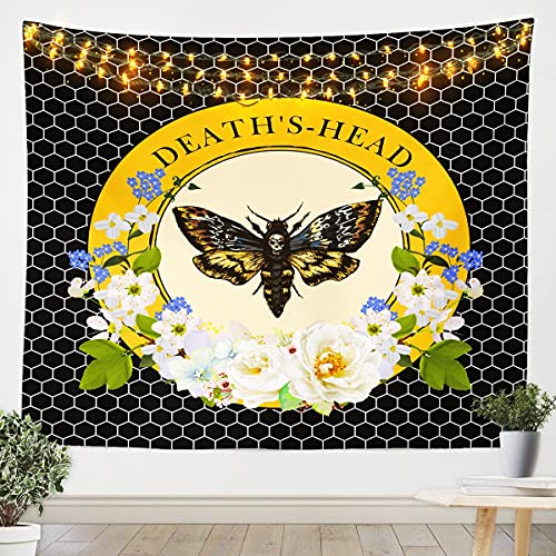 Tapiz de polilla de la muerte para niños y niñas y niños, tapiz de nido de abeja para colgar en la pared, diseño hexagonal de colmena de abeja simplista, geométrica, floral para pared para dormitorio