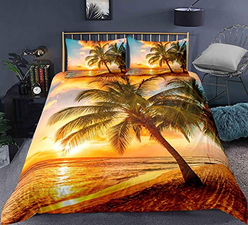 Funda Nordica Cama 150 Atardecer De Palmeras Amarillas Nordico Cama 150 para Niños Adultos con Cremallera cómodo y Transpirable Microfibra Fundas Nordicas 220x240 cm + 2 Fundas de Almohada 50x80 cm