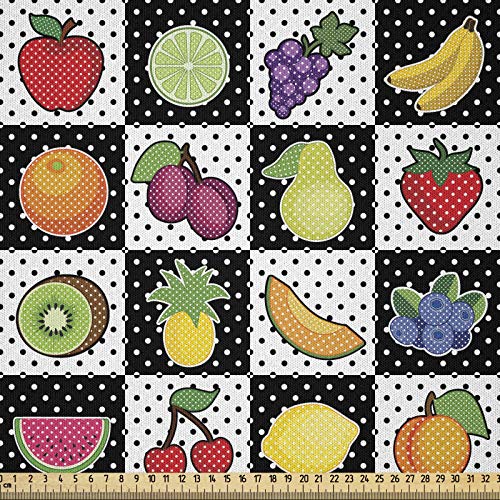 ABAKUHAUS En Blanco Y Negro Tela por Metro, Frutas De Cocina, Microfibra Decorativa para Artes y Manualidades, 2M (230x200cm), Multicolor