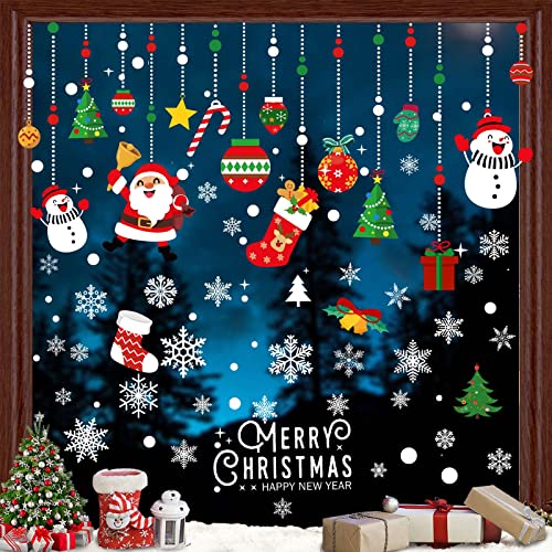 TRABIG 140PCS Pegatinas de ventana de Navidad para el Hogar / Tienda, Pegatinas para Decoración de Ventanas de Navidad Electrostática de PVC Se Puede Reutilizar Patrón de Impresión Doble