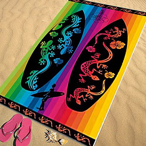 Regalitostv Toalla de Playa - Grand Confort - 100% Algodón Egipcio Absorbente y Secado Rápido (95_x_175_cm, Tablas Surf Multicolor)