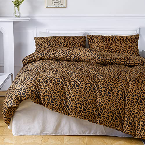 Funda nórdica de 240x260 cm, diseño de leopardo, color marrón y negro, moderno, juego de funda nórdica de 240x260 con cremallera para 2 personas con 2 fundas de almohada de 65x65 cm