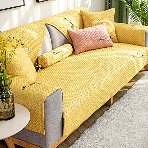 Cxypeng Couch Coat,la Funda de sofá Impermeable,Cojín de sofá de algodón de Madera Maciza de Tela Moderna,Respaldo Antideslizante Toalla-Amarillo B_70 * 180cm,Cubre Sofa Acolchado Reversible