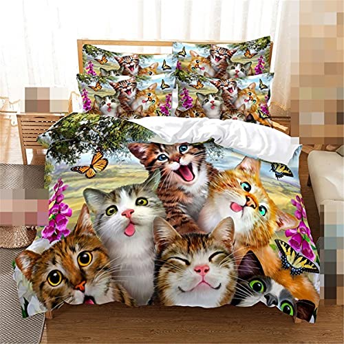 Juego de funda de edredón de gato y mariposa 3D digital ropa de cama 2-3 piezas funda de edredón y funda de almohada para el hogar