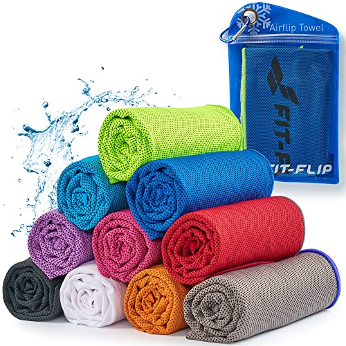 Cooling Towel para Deporte y Gimnasio – Toallas de Microfibra/Toalla fría como Toalla refrigeración para Correr y Yoga – Airflip Cooling Towel – Color: Azul Oscura - Verde neón, tamaño: 100x30cm