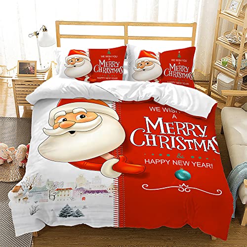AOXHFNV Juego de ropa de cama de Navidad, 135 x 200 cm, diseño de alces de Papá Noel para niños y niñas, funda nórdica con funda de almohada (135 x 200 cm, L)