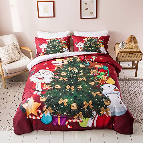 OLDBIAO Juego de ropa de cama de 220x240 cm, 3 unidades, diseño de árbol de Navidad, decoración 3D, color rojo, funda nórdica de 220x240 cm con 2 fundas de almohada de 50x75 cm, para mujer y hombre