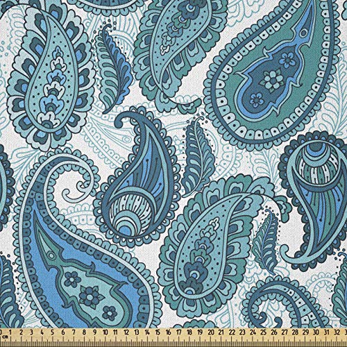 ABAKUHAUS asiático Tela por Metro, Antiguo paisley etnico, Microfibra Decorativa para Artes y Manualidades, 2M (230x200cm), Azul turquesa azulado