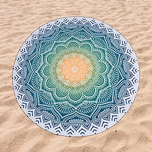 BE CRAZY THE BRAND Toalla de Playa Microfibra Mandala Azul 159 cm de Diámetro.