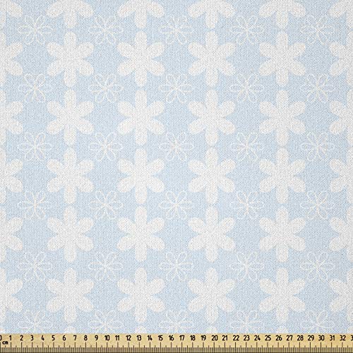 ABAKUHAUS Floral Tela por Metro, Vertical Flores De Primavera, Microfibra Decorativa para Artes y Manualidades, 2M (230x200cm), Baby Blue And White