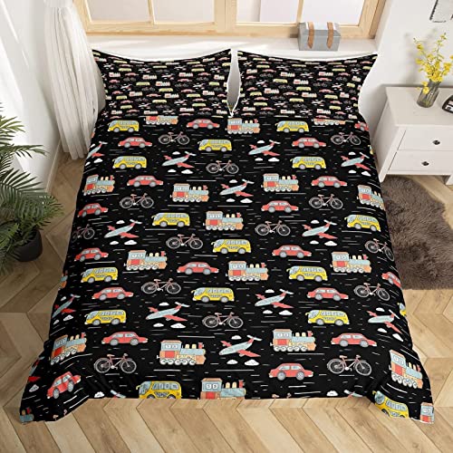 Funda Nordica Cama 90 Juvenil Avión de La Compra de Coches Juego de Cama Herramientas de Tráfico de Microfibra Suave Impresión 3D Funda Nórdica Niños Funda Edredon 135x200 cm y 2 Fundas de Almohada