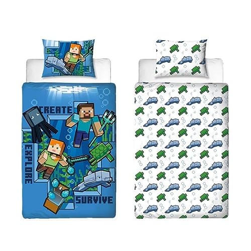 My sweety pop Minecraft - Juego de funda nórdica para niño, reversible, 140 x 200, funda de almohada, 70 x 90 cm, 100% algodón, diseño de regalo