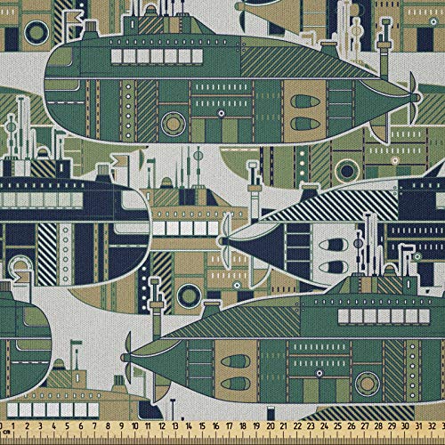 ABAKUHAUS Retro Tela por Metro, Submarino Old School, Microfibra Decorativa para Artes y Manualidades, 2M (230x200cm), Multicolor
