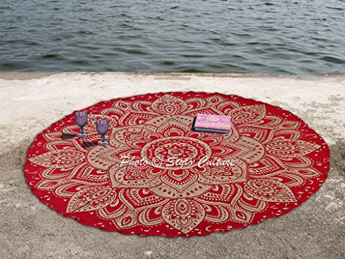 Stylo Culture Indiano roundie Pareos spiaggia gettare tavolo copertina Floreale Rosso Oro 72 