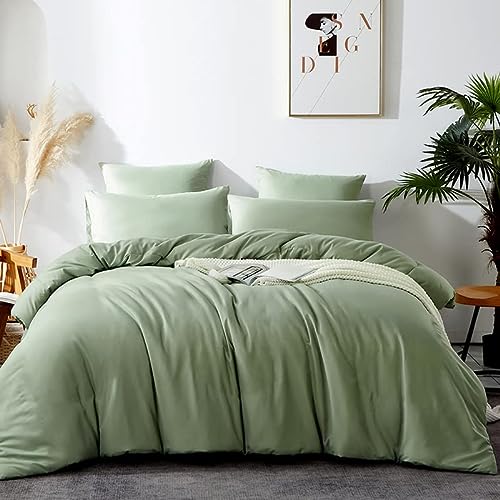Omela Ropa de cama de 140 x 200 cm, color verde salvia, 2 piezas, microfibra, funda nórdica suave y cómoda, juego de ropa de cama con cremallera, 140 x 200 + 70 x 90 cm