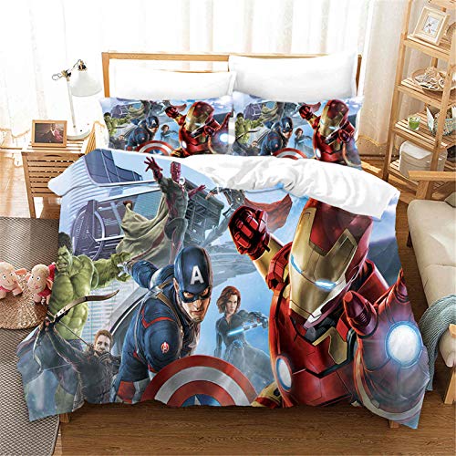 SMNVCKJ Juego de ropa de cama de Los Vengadores de Marvel, con funda de almohada, de microfibra, con estampado digital 3D, para niños y niñas (11, doble, 200 x 200 cm)