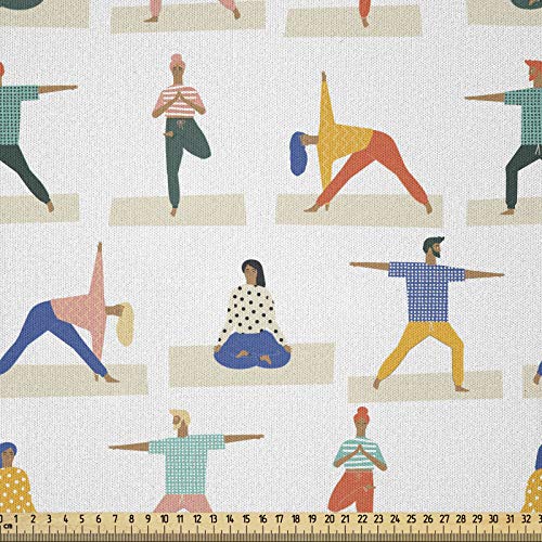 ABAKUHAUS Yoga Tela por Metro, Estilo De Dibujos Animados Personas Carácter, Microfibra Decorativa para Artes y Manualidades, 1M (230x100cm), Multicolor