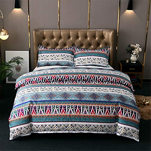 Chanyuan - Juego de ropa de cama bohemio (135 x 200 cm, 2 piezas, microfibra suave, bohemia, exótica, azul geométrico a rayas, funda nórdica con cremallera)