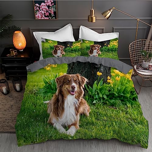 Funda Nordica Cama 90 Flor Amarilla Juego de Ropa de Cama de Suave Microfibra Perro Pastor Funda NóRdica 150x220 cm con Cremallera y 2 Funda de Almohada 50x75 Cm, Home Decoracion