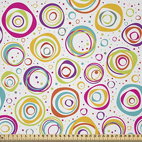 ABAKUHAUS Vistoso Tela por Metro, Círculo y puntos de primavera, Microfibra Decorativa para Artes y Manualidades, 1M (230x100cm), Multicolor