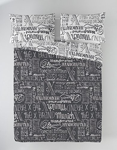 Munich Jet Grey Funda Nórdica, Algodón, Gris, Blanco, 180 cm