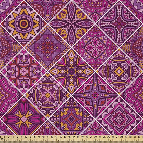 ABAKUHAUS Marroquí Tela por Metro, Antigua Rosa A Cuadros, Microfibra Decorativa para Artes y Manualidades, 2M (230x200cm), Magenta Púrpura Marigold