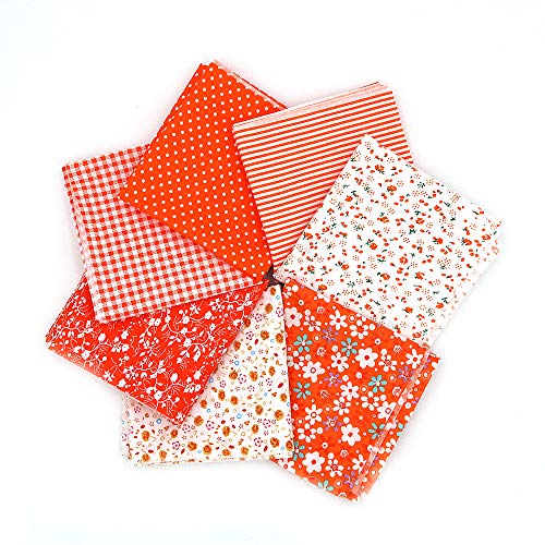 Namvo 7 paños de algodón de 50 x 50 cm, para manualidades, diseño de patchwork, hechos a mano, tela de costura y acolchado, diferentes diseños, color naranja
