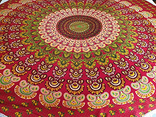 AB India Crafts Toalla tradicional india de mandala para playa, picnic, decoración 100% algodón, 180 cm, color rojo