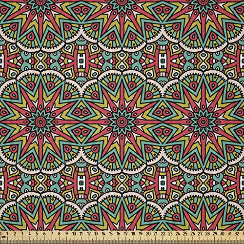 ABAKUHAUS Mandala Tela por Metro, Diseño Chino Mística, Microfibra Decorativa para Artes y Manualidades, 1M (230x100cm), Multicolor